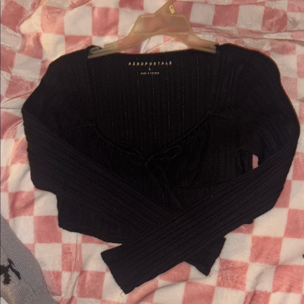 Aeropostale Black Ribbed V-Neck Long Sleeve Sweater